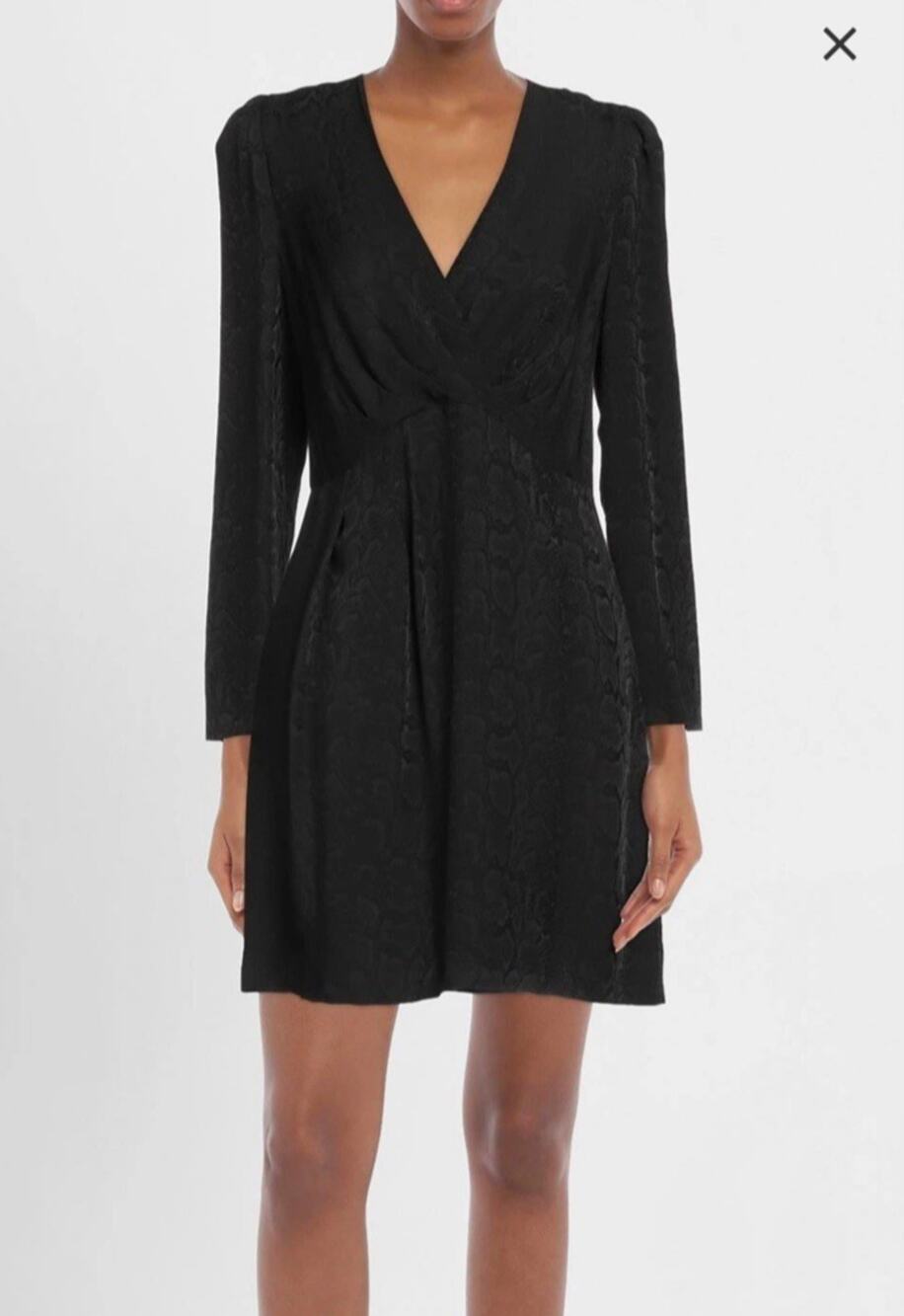 SANDRO Gloria Dress Sz EU 40 US 8 Wrap Effect Jacquard Snake Print Black